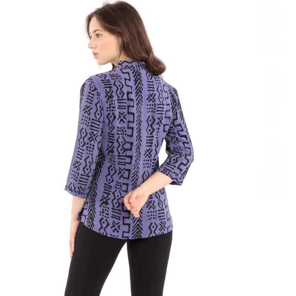 TIANELLO Dynasty Blouse with Engraved Metal Buttons in Grape Purple XL - Picture 2 of 16